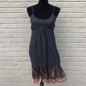 Xhilaration Black Chiffon with Tiny Polka Dot & Floral Design Summer Dress L